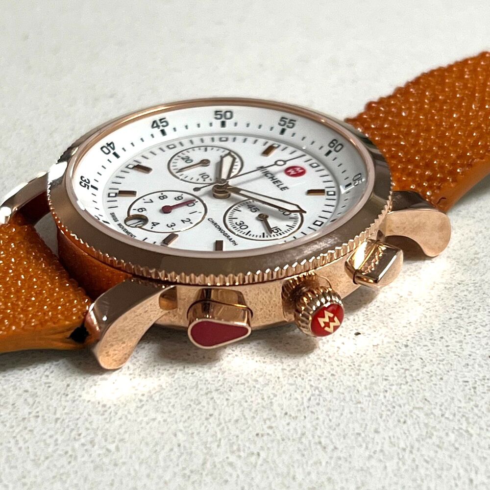 MICHELE Swiss Chronograph Watch Rose Gold Galuchat Stingray Strap - Picture 7 of 16